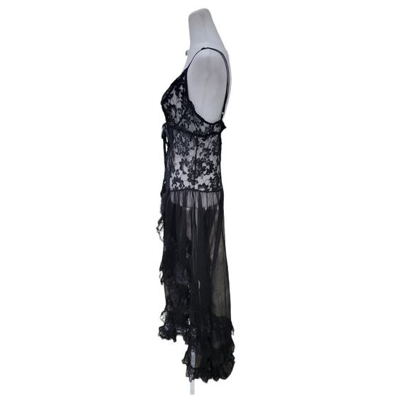Women's Gorgeous Sheer Black‎ Lace Underwire Corset Teddy with Ruffle Train - Picture 4 of 11